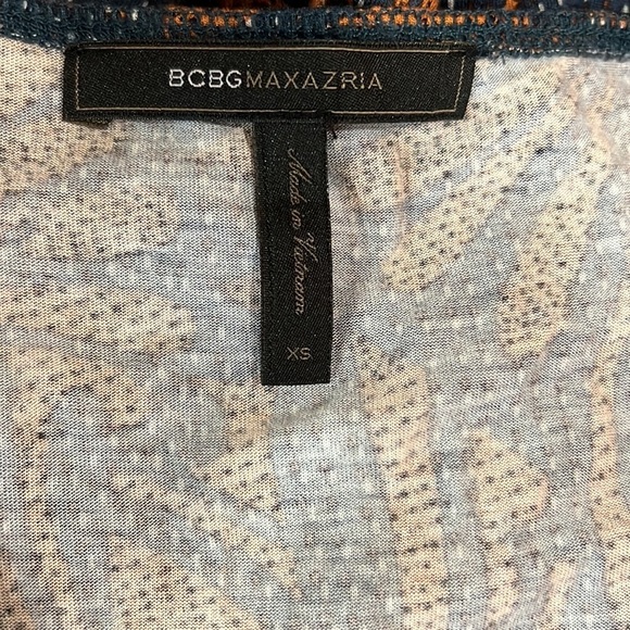 BCBGMAXAZRIA Navy Blue White and Bronze Orange Romper XS - Picture 9 of 11